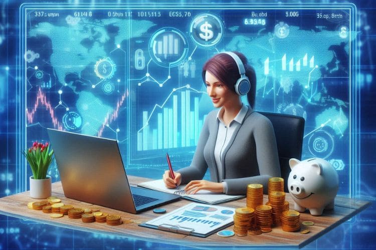 os melhores cursos gratuitos de finanças e investimentos para iniciantes. Imagem de uma mulher fazendo um curso online de finanças.